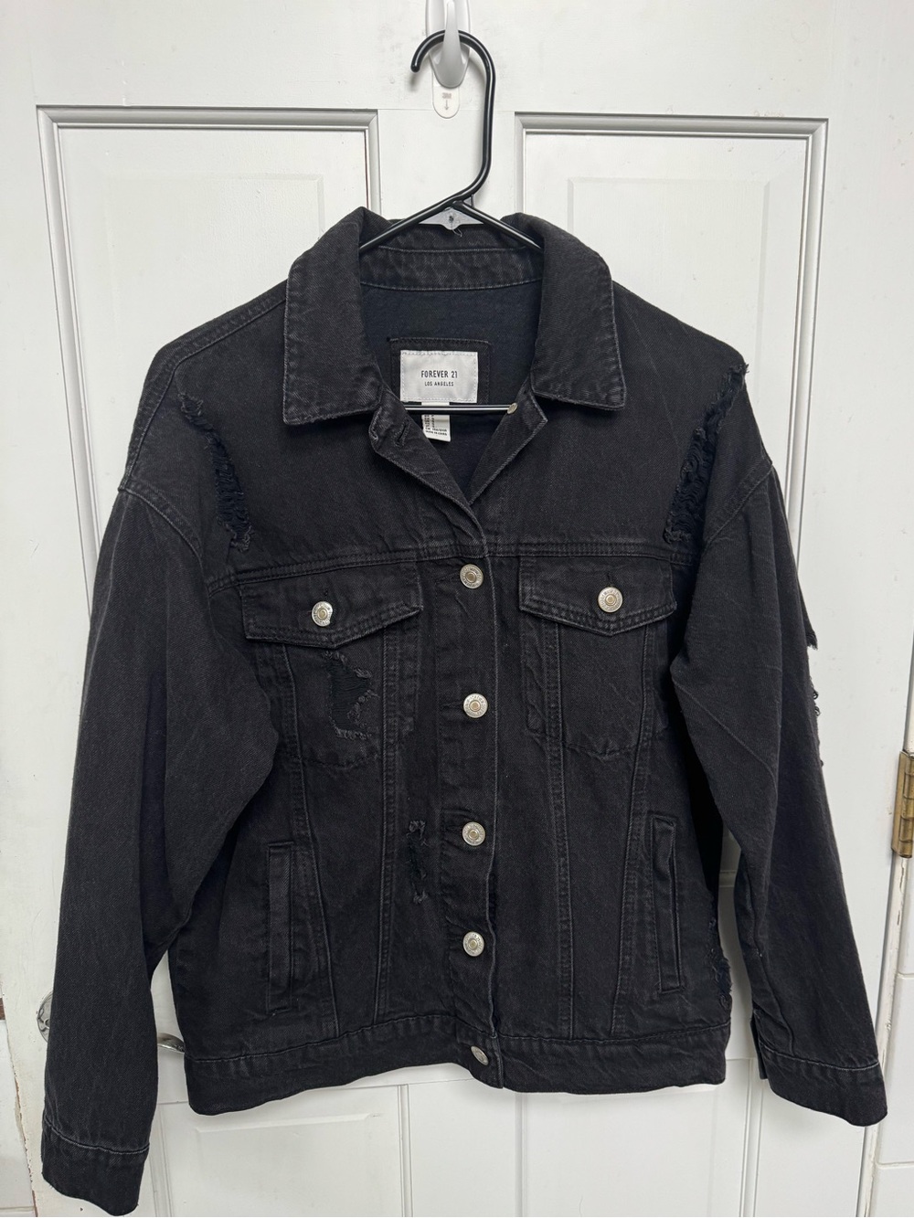 Forever 21 Women’s Distressed Black Jean Jacket